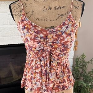 Floral Print Ruched Tank Top